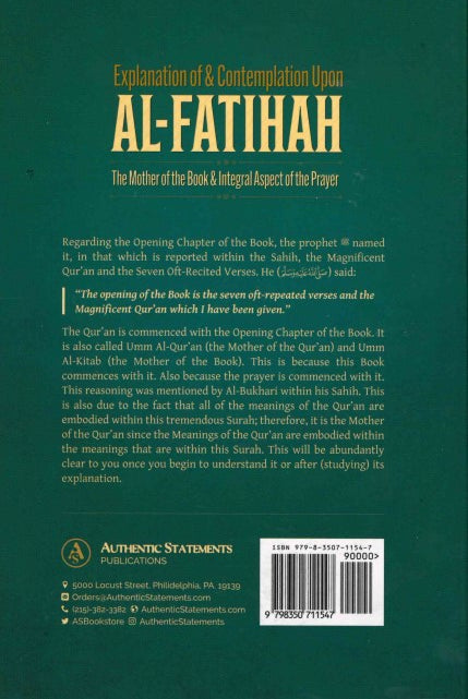 Explanation of & Contemplation upon AL-FATIHAH The Mother of the Book & Integral Aspect of the Prayer by Shaykh Salih Ibn Abdul Aziz Alish-Shaykh